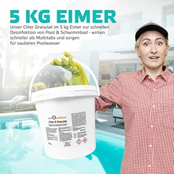 well2wellness Chlorgranulat schnelllöslich zur Wasseraufbereitung - zur Behandlung von Schwimmbadwasser - pH-neutral & Kalk frei - schnell lösliche Formel - 60% Aktivchlor - 5 kg - 5