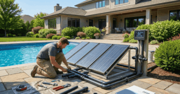Poolheizung selber bauen - DIY-Solar-Poolheizung mit Solarpanelen und Rohrsystem am Gartenpool 2026