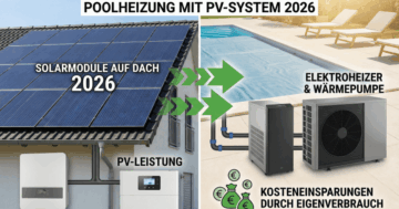 Poolheizung mit PV-Anlage 2026 - Photovoltaik betreibt Elektroheizer und Wärmepumpe zur kostensparenden Poolerwärmung