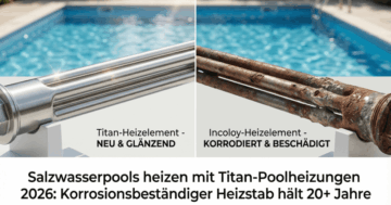 Salzwasserpool heizen 2026 - Vergleich Titan-Heizelement neu und Incoloy-Heizelement korrodiert am Pool